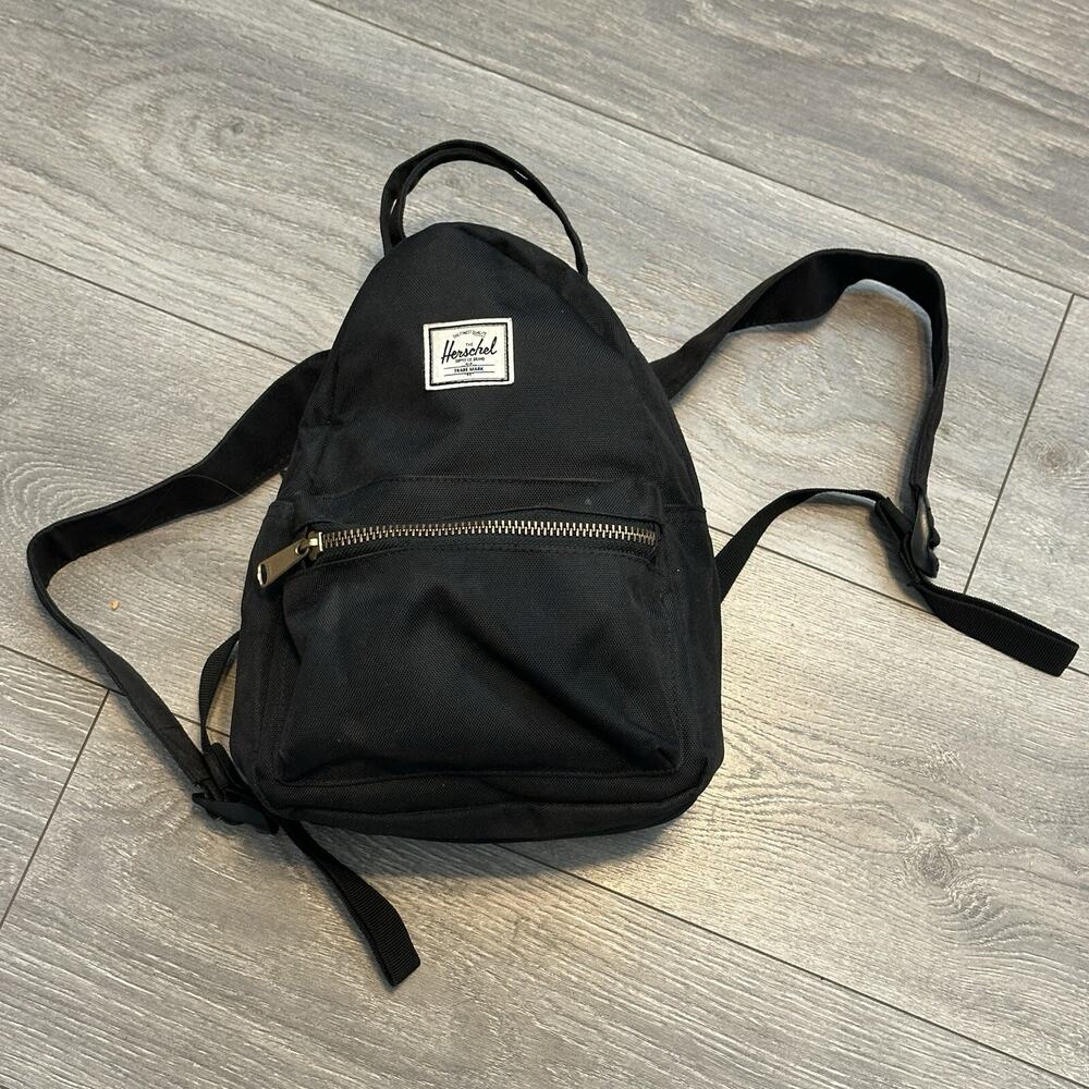 Herschel Backpack Handbag Black Canvas Lined Gold Tone Handle Shoulder Bag